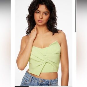 NWOT Dynamite XXS Knot Front Bustier Top in Sap Green ( pastel lime green)